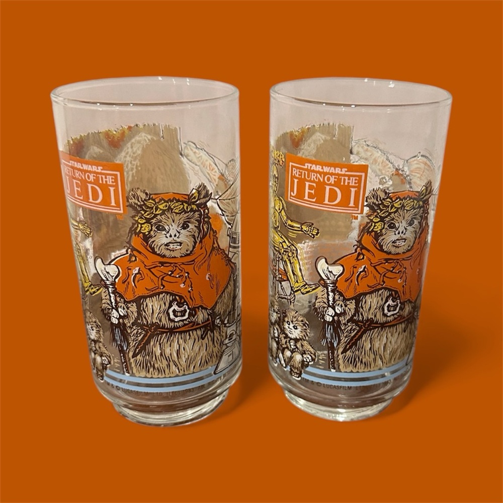 1980s Star Wars Ewoks Burger King Glass Tumblers with R2-D2 and C-3PO (2)